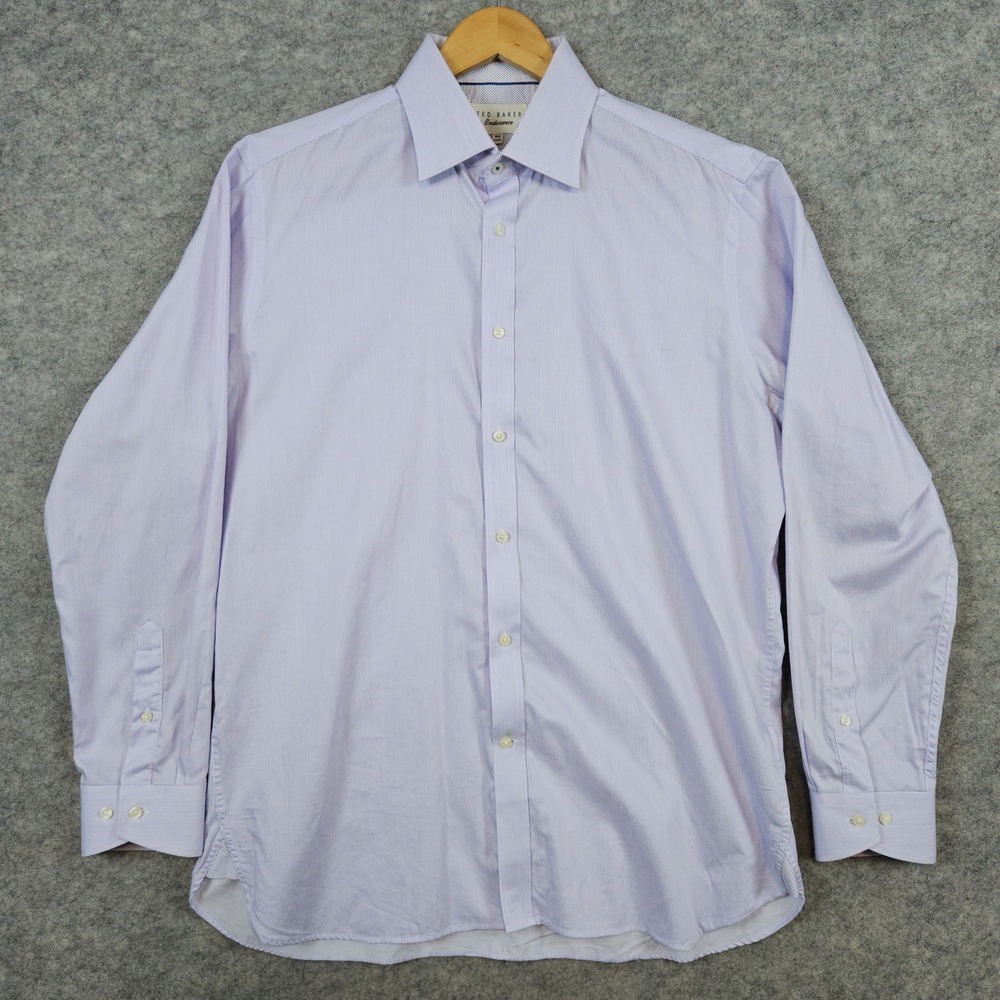 Ted Baker Endurance Men's Purple Striped Size L 16.5-34/35 Dress Shirt SPOTS